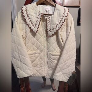 entro Cream Quilted Jacket with Brown Trim